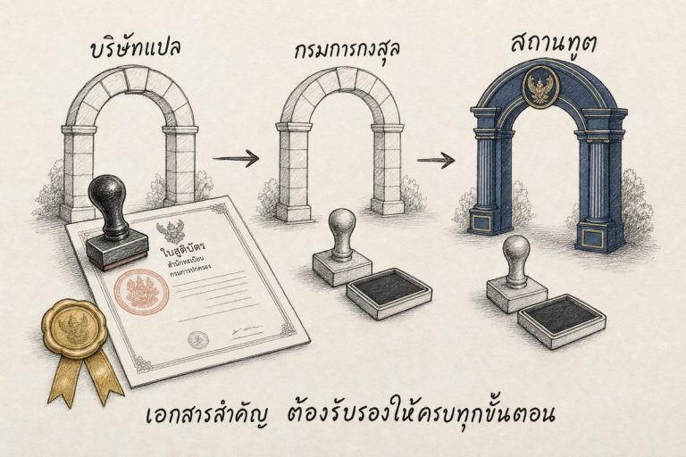 ภาพประกอบขั้นตอนรับแปลเอกสารราชการ สูติบัตรผ่านการรับรอง 3 ชั้น จากบริษัทแปล กรมการกงสุล และสถานทูต