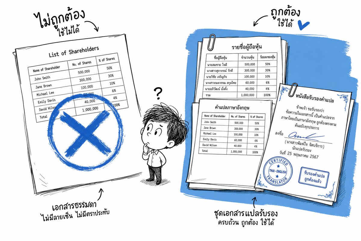 เปรียบเทียบคำแปล บอจ.5 ภาษาอังกฤษที่พิมพ์เอง กับชุดเอกสารแปลรับรองจากบริการรับแปลเอกสารราชการ