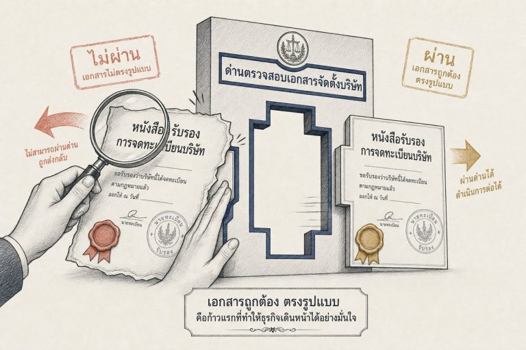 ภาพประกอบการรับแปลเอกสารราชการ: หนังสือรับรองการจดทะเบียนบริษัทฉบับแปลผ่านด่านตรวจเอกสาร ฉบับที่ตรงรูปแบบผ่านได้ ฉบับที่ไม่ตรงถูกส่งกลับ