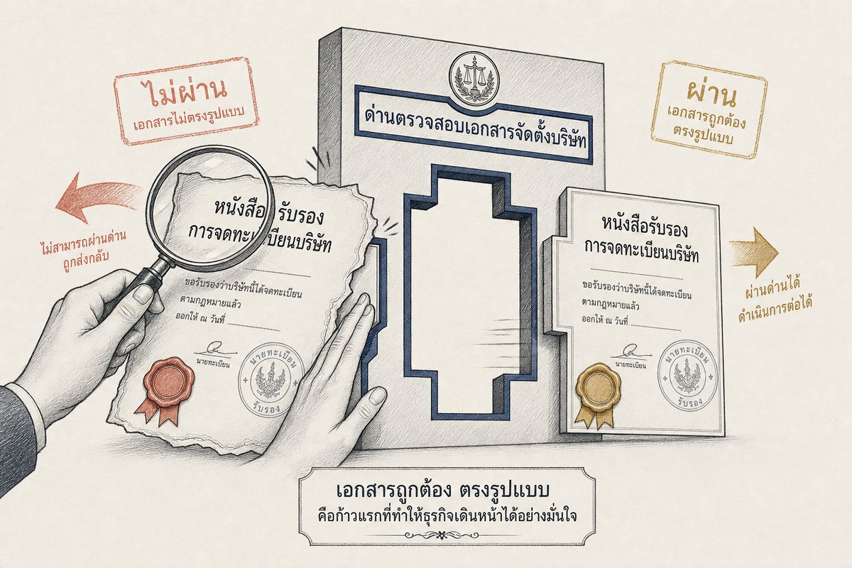 ภาพประกอบการรับแปลเอกสารราชการ: หนังสือรับรองการจดทะเบียนบริษัทฉบับแปลผ่านด่านตรวจเอกสาร ฉบับที่ตรงรูปแบบผ่านได้ ฉบับที่ไม่ตรงถูกส่งกลับ