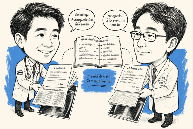 แพทย์ไทยส่งต่อเอกสารส่งตัวผู้ป่วยและผลตรวจให้แพทย์ญี่ปุ่น พร้อมอภิธานศัพท์สำหรับแปลเอกสารการแพทย์