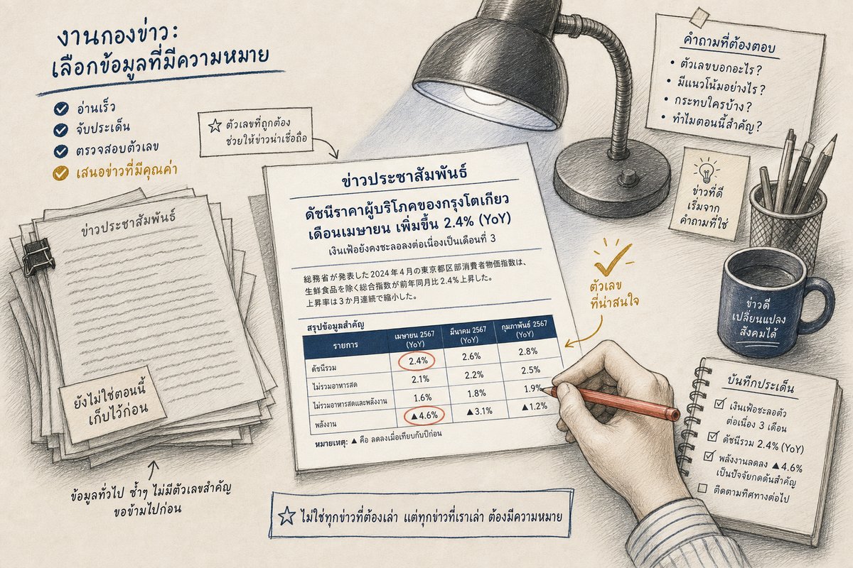 ภาพประกอบการรับแปลงานสื่อสารการตลาด: นักข่าวญี่ปุ่นวงตัวเลขสถิติในข่าวประชาสัมพันธ์ที่แปลเป็นภาษาญี่ปุ่น