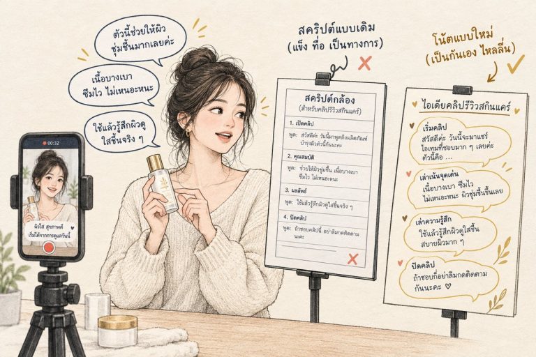 ภาพประกอบเปรียบเทียบสคริปต์รีวิวที่แปลตรงตัวกับบรีฟที่ปรับใหม่ สำหรับงานรับแปลงานสื่อสารการตลาดถึง KOL จีน