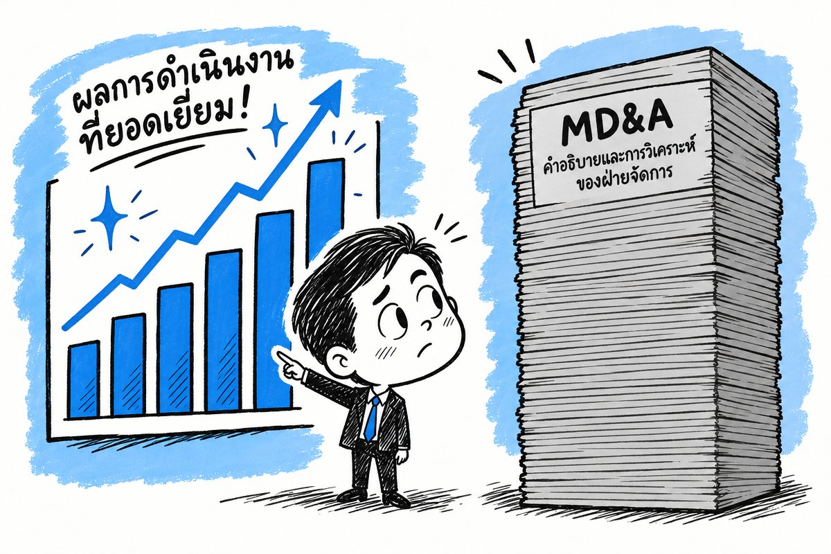 ภาพประกอบเปรียบเทียบผลประกอบการที่ยอดเยี่ยมกับการแปลรายงานประจำปีในหมวด MD&A ที่ขาดชั้นเชิง