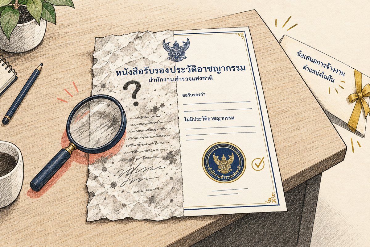 ใบรับรองประวัติอาชญากรรมที่แปลไม่ได้มาตรฐานเทียบกับฉบับที่ถูกต้อง สำหรับรับแปลเอกสารราชการ