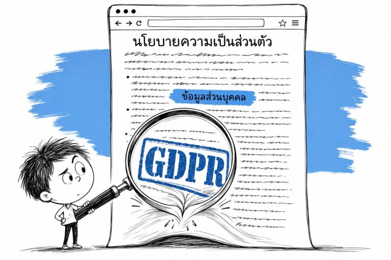 ภาพประกอบการแปลเอกสารกฎหมาย: แว่นขยายส่องหน้านโยบายความเป็นส่วนตัวบนเว็บไซต์ พบคำที่แปลผิดกลายเป็นตราประทับ GDPR