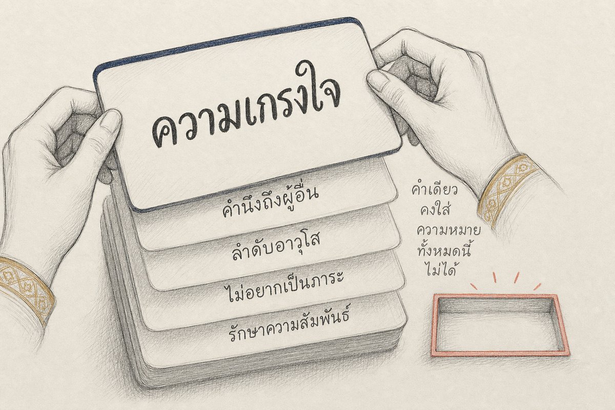 ภาพประกอบการแปลงานวิจัยเชิงคุณภาพ แสดงคำว่าความเกรงใจที่ซ้อนหลายความหมายจนใส่ในคำแปลคำเดียวไม่ได้