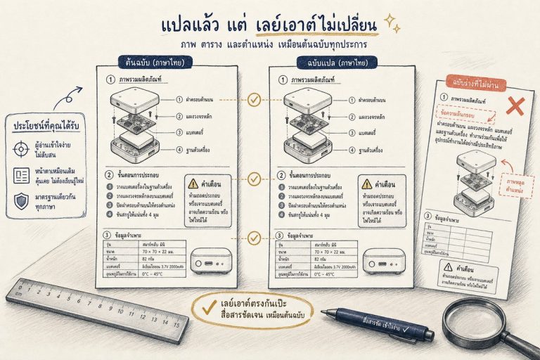 การรับแปลคู่มืออุปกรณ์อิเล็กทรอนิกส์พร้อมจัดหน้า DTP ให้ภาพ ตาราง และตำแหน่งตรงกับต้นฉบับทุกหน้า