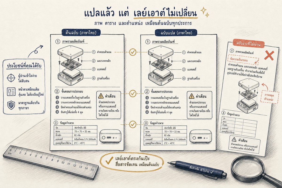 การรับแปลคู่มืออุปกรณ์อิเล็กทรอนิกส์พร้อมจัดหน้า DTP ให้ภาพ ตาราง และตำแหน่งตรงกับต้นฉบับทุกหน้า