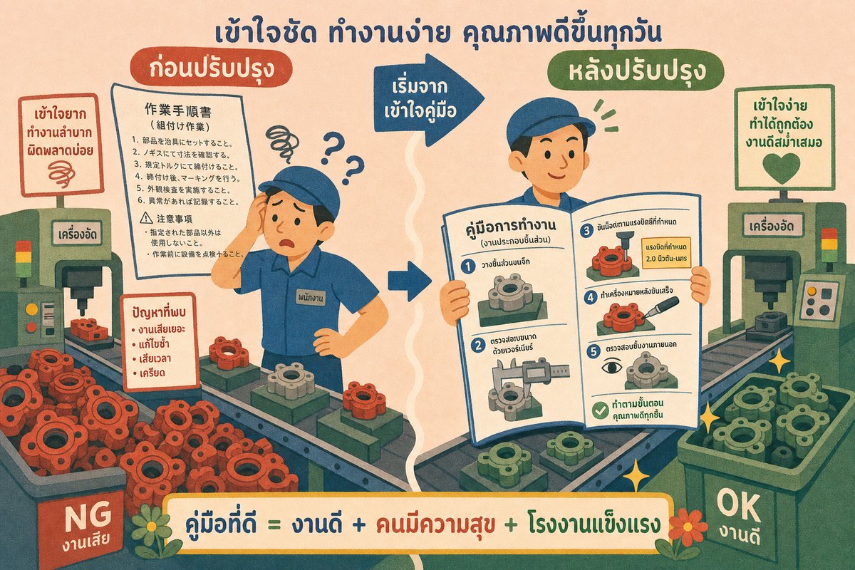 เปรียบเทียบไลน์ผลิตก่อนและหลังแปลเอกสารโรงงาน คู่มือ Work Instruction ภาษาญี่ปุ่นที่พนักงานอ่านไม่รู้เรื่อง กับคู่มือภาษาไทยที่เข้าใจตรงกัน