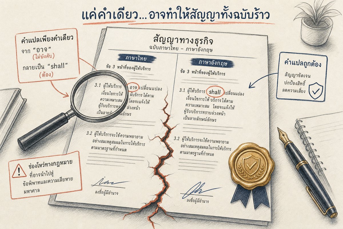 สัญญาธุรกิจสองภาษาไทย-อังกฤษที่มีคำแปลผิดกลายเป็นช่องโหว่ทางกฎหมาย สะท้อนความสำคัญของการแปลเอกสารกฎหมายอย่างรัดกุม